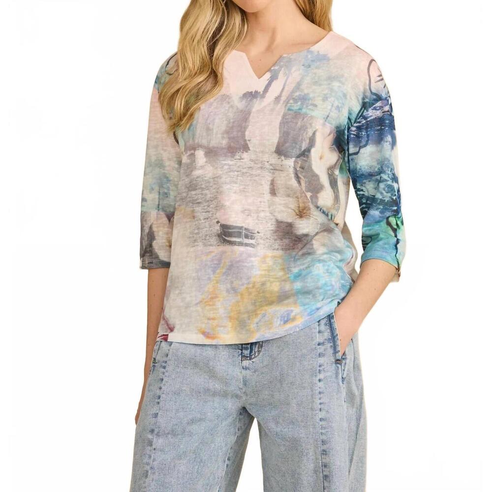 NEW FDJ drop shoulder notch neck top in spring collage